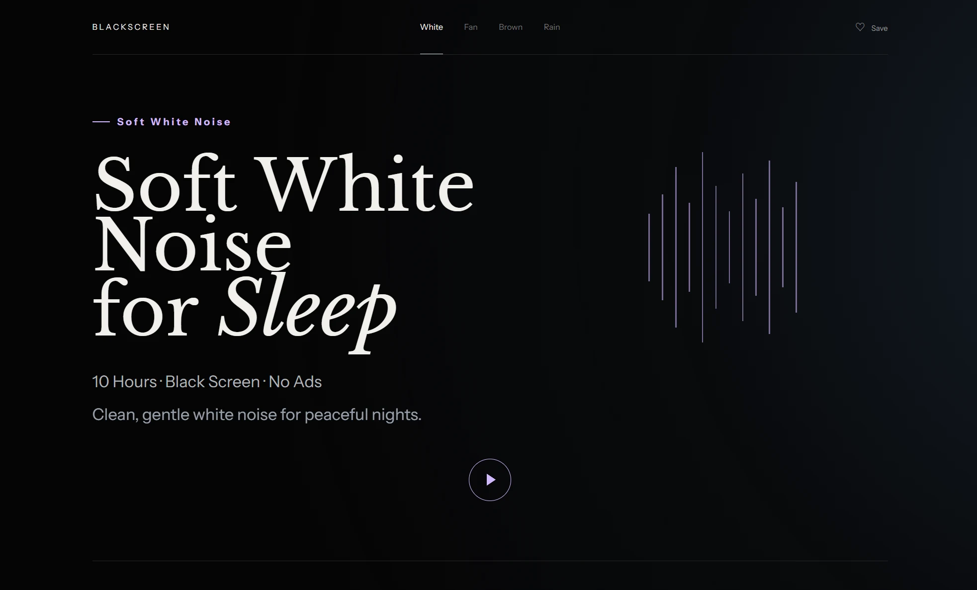 BlackScreenNoise Soft White Noise playback screen